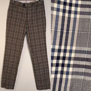 H.E. By Mango Mens 30” Gray & Blue Preppy Tartan Trousers Modern Business Formal